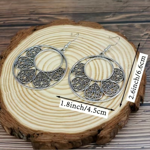 Filigree Oversized Silver Hoop Earrings - Picture 5 of 10